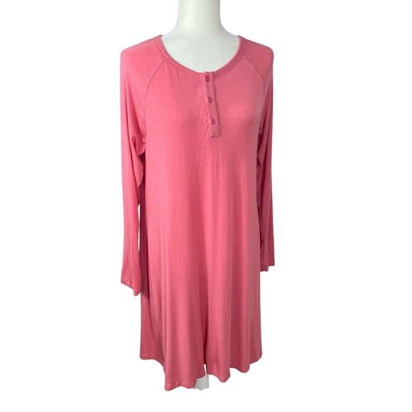 Lake Modal Spandex Long Sleeve Nightgown Pink Women's Size Small Cozy Lounge - Picture 4 of 12